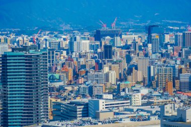 Fukuokas gökdelenlerinin resmi. Çekim Konumu: Fukuoka Bölgesi