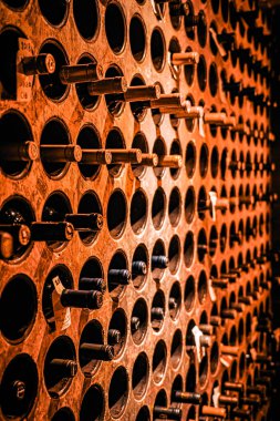 Yeraltındaki şarap mahzeninde şişeler. Çekim Konumu: Toronto