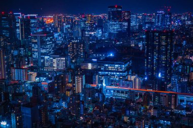 Mavi ışıkla aydınlatılan gece görüşü. Çekim yeri: Minato Ward, Tokyo