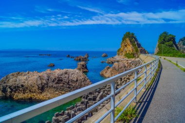 Kayalık bölge ve açık deniz. Atış yeri: Niigata Bölgesi