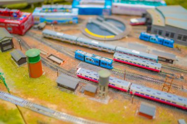 Model demiryolu manzarası. Çekim yeri: Sendai Şehri, Miyagi Bölgesi