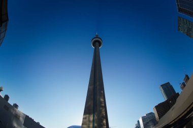 sunset and high rise tower silhouette. Shooting Location: Toronto clipart