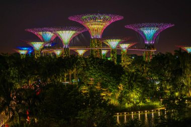 Singapur şehir gece manzarası. Çekim Konumu: Singapur