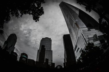 Binalar ve anıt park. Çekim yeri: New York, Manhattan