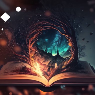 Beautiful fantasy world of imagination of book that tells a story of adventure and magic