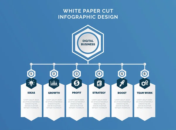 White Paper Cut Infographic Template Business Icons Vector Illustration Conceito — Vetor de Stock