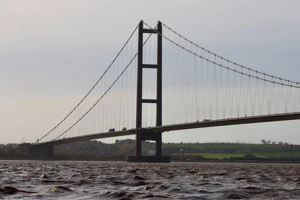 Humber Bridge Hull Inghilterra Regno Unito Marea Arrivo Nell Estuario — Foto Stock