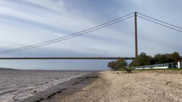 Humber Bridge Hessle Hull Anglie Velká Británie Příliv Přichází Ústí — Stock video