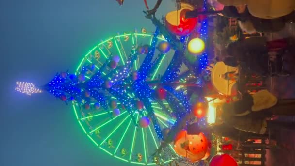Julgran Karusell Och Pariserhjul Natten Luxemburg December 2022 — Stockvideo