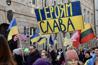 Rally in support of Ukraine on one year anniversary since the invasion. Luxembourg, Luxembourg - February 25, 2023