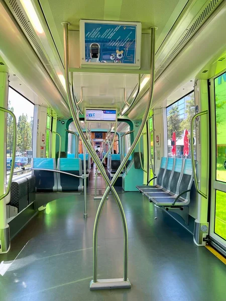 Luxembourg New Tram Interior Colourful Shaded Doors Empty Nobody Luxembourg — Stock Photo, Image