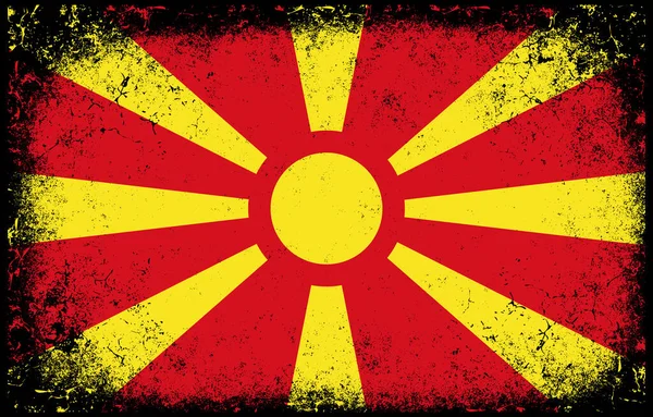 Viejo Sucio Grunge Vintage Macedonia Bandera Nacional Ilustración — Vector de stock