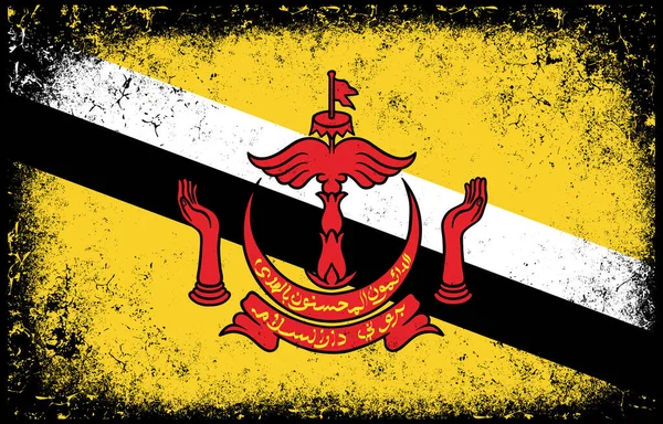 Old Dirty Grunge Vintage Brunei Darussalam National Flag Illustration —  Vetores de Stock