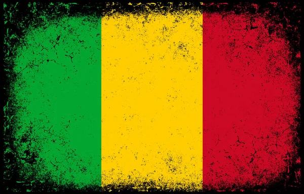Oude Vuile Grunge Vintage Mali Nationale Vlag Illustratie — Stockvector