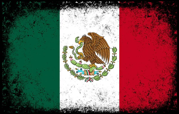 Viejo Sucio Grunge Vintage Mexicano Bandera Nacional Ilustración — Archivo Imágenes Vectoriales