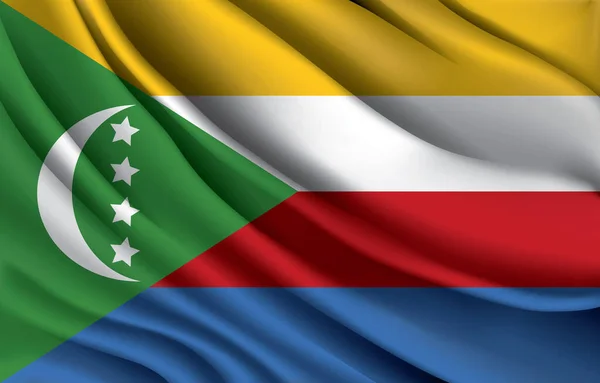 Bandiera Nazionale Delle Comore Sventola Realistica Illustrazione Vettoriale — Vettoriale Stock