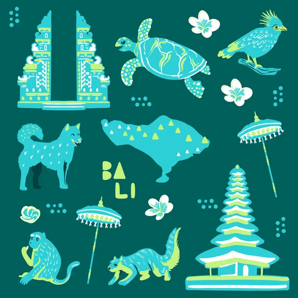 stock vector illustration of animal and balinese temple from bali indonesia island elements