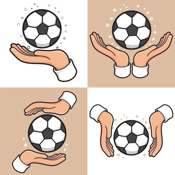 hands with ball football sport set