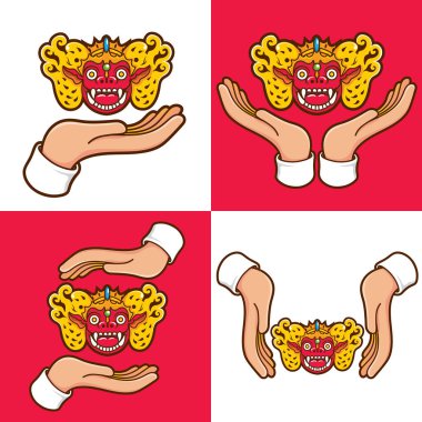Barong maskeli eller geleneksel bale ritüeli seti