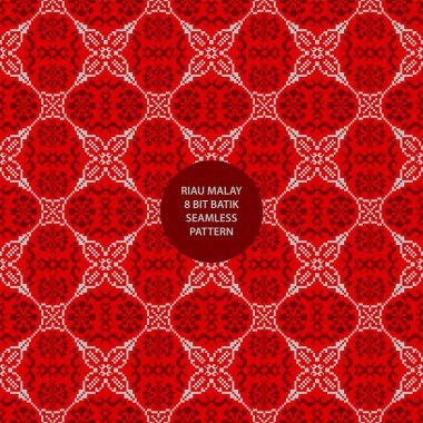Riau Malay 8 bit kırmızı arkaplanda dikişsiz desen