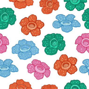 Rafflesia Dev Tropikal Çiçek İllüstrasyonu Kusursuz Desenli Arkaplan