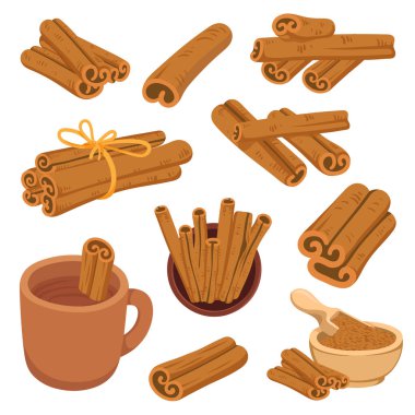 Düz Çizim Tarçın Dilimleri ve İçeceği