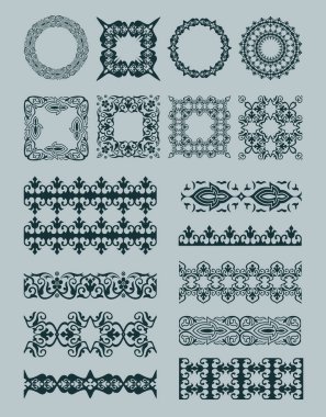 Süslemeli İran Biçim Kenarlıkları ve Dekoratif Elementler Vektörü Ayarları