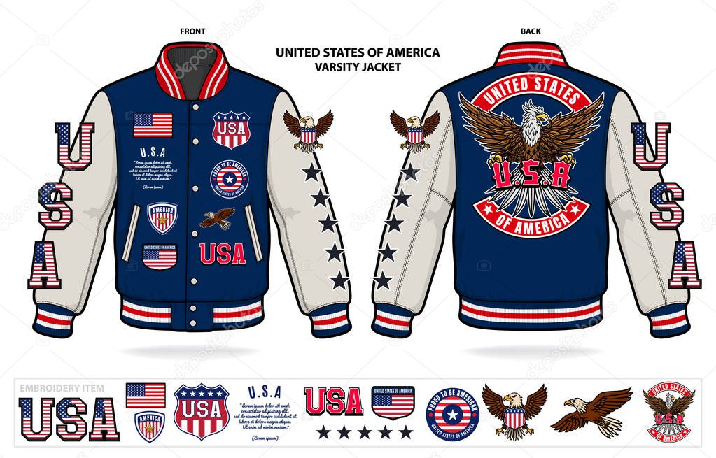 United States of America College Style Varsity Jacket