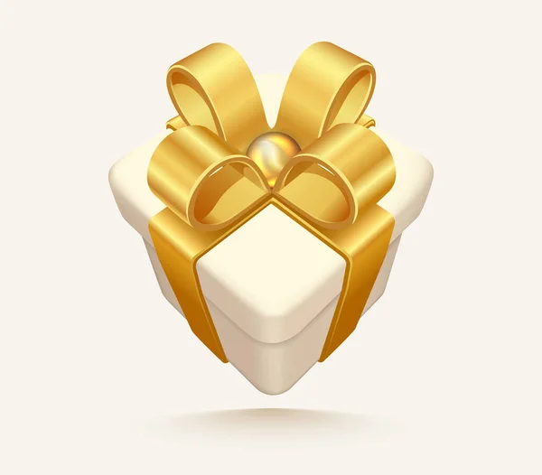 ホワイトベクトルギフトボックス 黄金のサテンの弓と現実的なギフトボックス 金の包装リボンで結ばれたキューブ状のプレゼントボックス — ストックベクタ