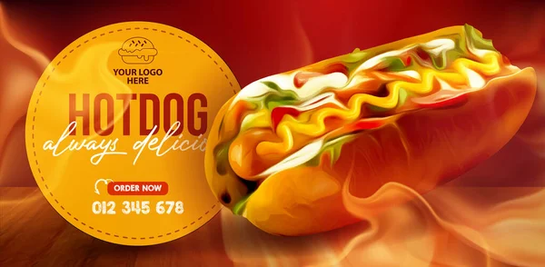 Hot Dogy Hořčicí Kečupem Okurkou Cibulí Stock Ilustrace