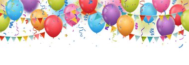 Celebration banner with multicolored balloons and confetti, A celebration of joy and color, A festive scene of celebration. A celebration of life and happiness clipart