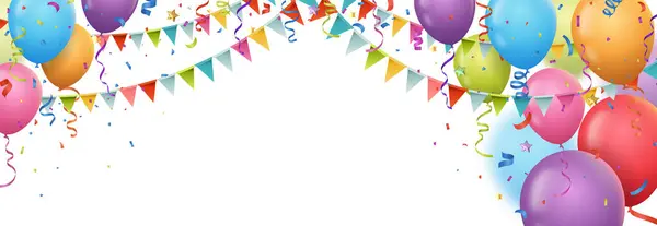 Balonlar Konfetilerle Mutlu Bir Kutlama Partisi Neşe Renk Kutlaması Kutlama Stok Illüstrasyon