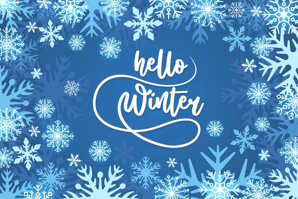 Zimowa Wyprzedaż Baner Projekt Białymi Płatkami Śniegu Niebieskim Tle Ilustracja Wektor Stockowy
