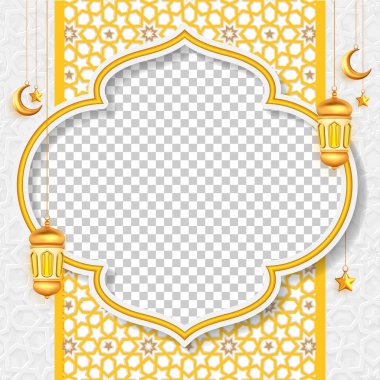 Fotoğraf dekoratif fener süsü ve şablon arkaplanı için boş alanı olan İslami sosyal medya postası