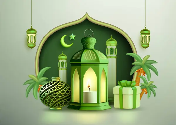 Realistisk Ramadhan Vektor Illustration Färg Islamisk Månad Royaltyfria illustrationer