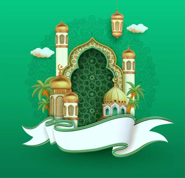Plantilla Diseño Mubarak Ramadán Con Cinta Ilustración De Stock