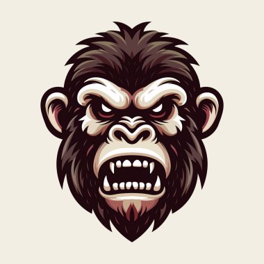 Koyu kahverengi, kızgın, gürleyen goril kafası logo tasarım şablonu. Vektör illüstrasyonu 10