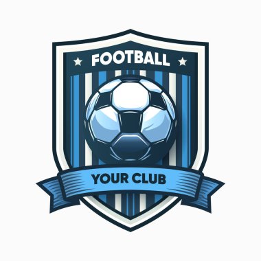 Futbol logosu, kanatlı ve alev elementli top. Eps-10 vektör illüstrasyonu.