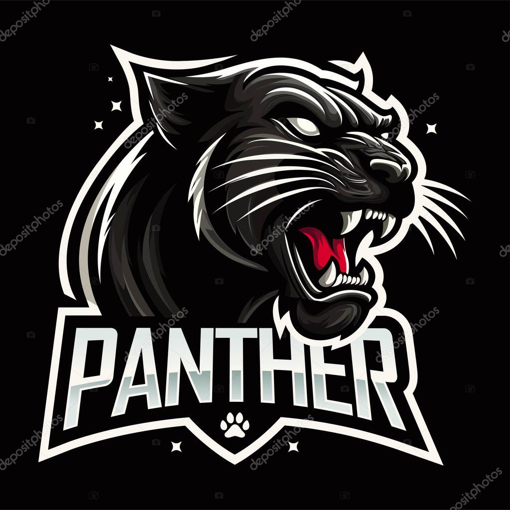 Head Logo of Black Panther Roaring. Eps-10 vector illustration.