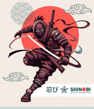 Ayrıntılı el çizimi ninja karakter geçmişi. Eps 10 Vektör İllüstrasyonu