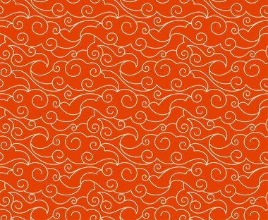 Kırmızı bulutlar arka planda Japon kusursuz model vektörü. Eps 10 Vektör İllüstrasyonu