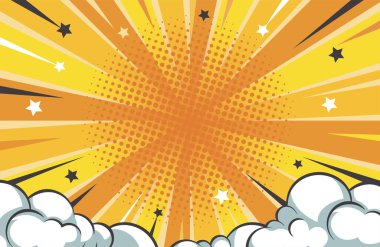 Bulutlu karikatür tarzı vektör arkaplanı. Eps 10 Vektör İllüstrasyonu