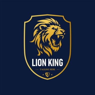 Aslan başlı altın rozet sembolü, Premium King hayvan işareti çizimi