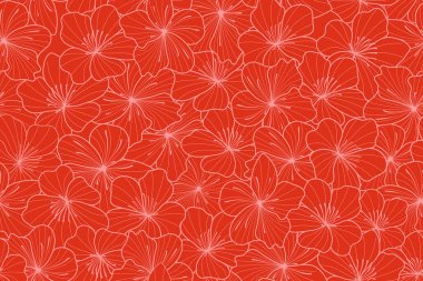 Kiraz çiçeğinin dikişsiz deseni. Kırmızı Japon çizgisi çiçek arkaplanı.