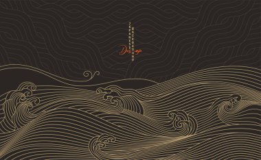 Geleneksel Japon tarzı konseptte altın ve siyah dalgalarla soyut ve pürüzsüz desenler.