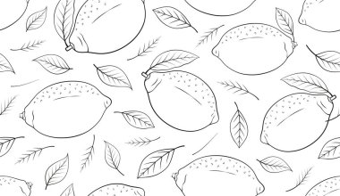 Limon meyveli kusursuz desen. El çizimi düz tasarım vektör çizimi.