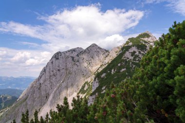 Donnerkogel Mountain in Alps, Gosau, Gmunden district, Upper Austria federal state, cloudy summer day clipart