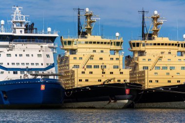 Icebreakers fleet moored off the northern side of Katajanokka island on July 6, 2024 in Helsinki, Finland. clipart