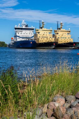 Icebreakers fleet moored off the northern side of Katajanokka island on July 6, 2024 in Helsinki, Finland. clipart