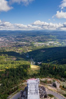 View from the Jested tower, telecommunication transmitter on mountain near Liberec, Bohemia, Czech Republic, UNESCO World Heritage Site clipart